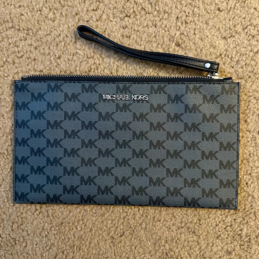 Michael Kors Black And Gray Logo Wristlet